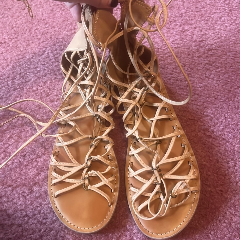 Tan Lace Up Sandals